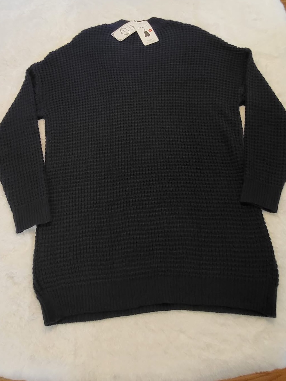 Women’s oversized comfy extra Long Waffle Knit Sweater - Navy Blue